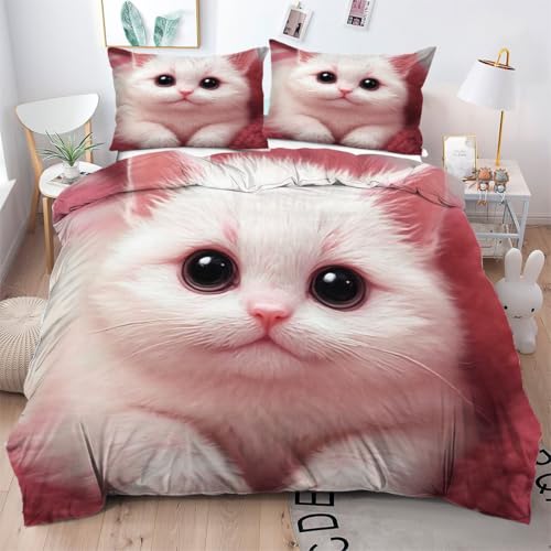ZZXHG Bettwäsche 200x200 WeißE Katze, 3 Teilig Atmungsaktive Mikrofaser Bettbezug Set für Kinder Erwachsene, Wendemotiv Bettbezüge mit Reißverschluss + 2 Kissenbezug 80x80 cm ZZXHG Bettwäsche 200x200 WeißE Katze, 3 Teilig Atmungsaktive Mikrofaser Bettbezug Set für Kinder Erwachsene, Wendemotiv Bettbezüge mit Reißverschluss + 2 Kissenbezug 80x80 cm von ZZXHG