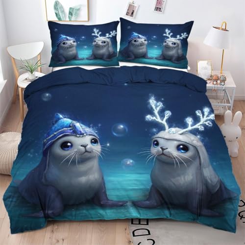 ZZXHG Bettwäsche 220x240 Mikrofaser 3 Teilig WeißEr Cartoon-SeelöWe, Bettbezug Set für Doppelbett mit Reißverschluss, Bettwäsche-Sets mit 2 Kissenbezug 80x80, Weiche Atmungsaktive Bettbezüge ZZXHG Bettwäsche 220x240 Mikrofaser 3 Teilig WeißEr Cartoon-SeelöWe, Bettbezug Set für Doppelbett mit Reißverschluss, Bettwäsche-Sets mit 2 Kissenbezug 80x80, Weiche Atmungsaktive Bettbezüge von ZZXHG