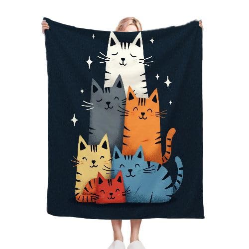 ZZXHG Kuscheldecke 200 x 220 Bunte Cartoon-Katze, Flauschige Plüsch Decke Tagesdecke für Kind Erwachsene, Pflegeleicht Flanell Fleecedecke TV-Decken Sofadecke Wohndecke Mikrofaser Couchdecke von ZZXHG