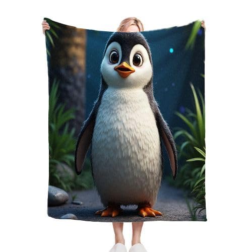 ZZXHG Kuscheldecke 200 x 220 Grauer Comic-Pinguin, Flauschige Plüsch Decke Tagesdecke für Kind Erwachsene, Pflegeleicht Flanell Fleecedecke TV-Decken Sofadecke Wohndecke Mikrofaser Couchdecke von ZZXHG