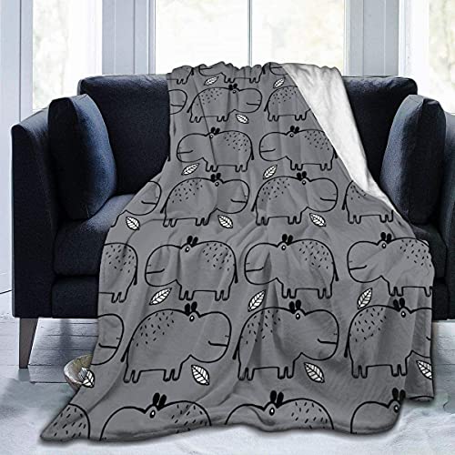 ZZXHG Kuscheldecke 200 x 220 Graues Cartoon-Nilpferd, Flauschige Plüsch Decke Tagesdecke Für Kinder Erwachsene, Pflegeleicht Flanell Fleecedecke TV-Decken Sofadecke Wohndecke Mikrofaser Couchdecke von ZZXHG