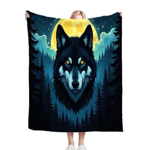 ZZXHG Kuscheldecke 220x240 cm Flauschig Mondbeschienener Wolf, Weiche Plüsch Decke für Kind Erwachsene, Warm Flanell Fleecedecke Wendedecke Wolldecke Sofadecke Wohndecke Couchdecke von ZZXHG