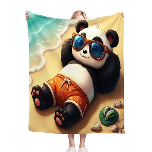 ZZXHG Kuscheldecke 220x240 cm Flauschig Panda Am Meer, Weiche Plüsch Decke für Kind Erwachsene, Warm Flanell Fleecedecke Wendedecke Wolldecke Sofadecke Wohndecke Couchdecke von ZZXHG
