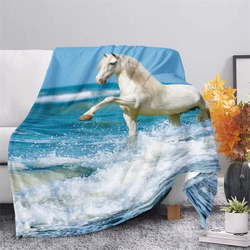 ZZXHG Kuscheldecke 220x240 cm Flauschig WeißEs Pferd Im Blauen Wasser, Weiche Plüsch Decke Für Kinder Erwachsene, Warm Flanell Fleecedecke Wendedecke Wolldecke Sofadecke Wohndecke Couchdecke von ZZXHG