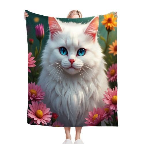 ZZXHG Kuscheldecke 220x240 cm Flauschig WeißEs Tier Katze, Weiche Plüsch Decke für Kind Erwachsene, Warm Flanell Fleecedecke Wendedecke Wolldecke Sofadecke Wohndecke Couchdecke von ZZXHG