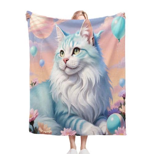 ZZXHG Kuscheldecke Flauschig 180 x 200 cm Blaue Katze, Plüsch Decke Tagesdecke für Kind Erwachsene, Weiche Flanell Fleecedecke Sofadecke Zweiseitige Outdoordecke für Sofa Bett von ZZXHG