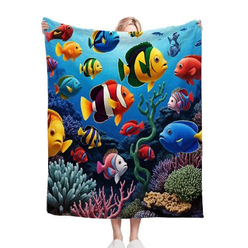ZZXHG Kuscheldecke Flauschig 180 x 200 cm Bunte FischschwäRme, Plüsch Decke Tagesdecke für Kind Erwachsene, Weiche Flanell Fleecedecke Sofadecke Zweiseitige Outdoordecke für Sofa Bett_h204 von ZZXHG