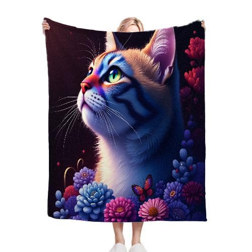 ZZXHG Kuscheldecke Flauschig Bunte Blaue Katze, Warme Flanell Fleecedecke Wohndecke Sofadecke, Weiche Plüsch Decke Blanket für Kind Erwachsene, Wendedecke Wolldecke Tagesdecke 220x240 XXL von ZZXHG