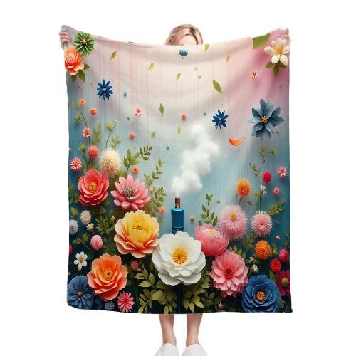 ZZXHG Kuscheldecke Flauschig Bunte Blumen, Warme Flanell Fleecedecke Wohndecke Sofadecke, Weiche Plüsch Decke Blanket für Kind Erwachsene, Wendedecke Wolldecke Tagesdecke 220x240 XXL von ZZXHG