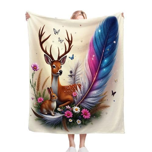 ZZXHG Kuscheldecke Flauschig Bunte Federn & REH, Warme Flanell Fleecedecke Wohndecke Sofadecke, Weiche Plüsch Decke Blanket für Kind Erwachsene, Wendedecke Wolldecke Tagesdecke 220x240 XXL ZZXHG Kuscheldecke Flauschig Bunte Federn & REH, Warme Flanell Fleecedecke Wohndecke Sofadecke, Weiche Plüsch Decke Blanket für Kind Erwachsene, Wendedecke Wolldecke Tagesdecke 220x240 XXL von ZZXHG
