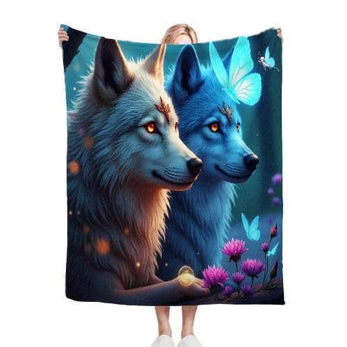 ZZXHG Kuscheldecke Flauschig Bunter Wolf, Warme Flanell Fleecedecke Wohndecke Sofadecke, Weiche Plüsch Decke Blanket für Kind Erwachsene, Wendedecke Wolldecke Tagesdecke 220x240 XXL von ZZXHG