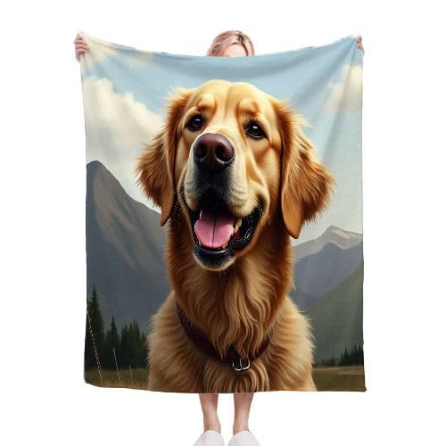 ZZXHG Kuscheldecke Flauschig Gelber Golden Retriever, Warme Flanell Fleecedecke Wohndecke Sofadecke, Weiche Plüsch Decke Blanket für Kind Erwachsene, Wendedecke Wolldecke Tagesdecke 220x240 XXL von ZZXHG