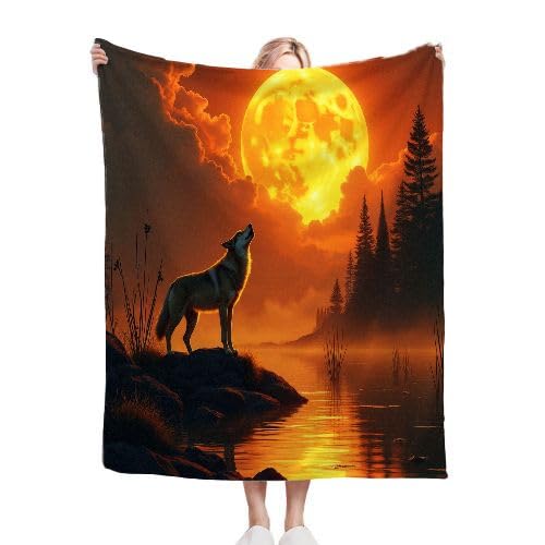ZZXHG Kuscheldecke Flauschig Gelber Tierwolf, Warme Flanell Fleecedecke Wohndecke Sofadecke, Weiche Plüsch Decke Blanket für Kind Erwachsene, Wendedecke Wolldecke Tagesdecke 220x240 XXL f371 von ZZXHG