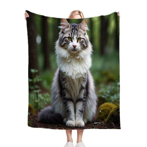 ZZXHG Kuscheldecke Flauschig Graue Maine-Coon-Katze, Warme Flanell Fleecedecke Wohndecke Sofadecke, Weiche Plüsch Decke Blanket für Kind Erwachsene, Wendedecke Wolldecke Tagesdecke 220x240 XXL von ZZXHG