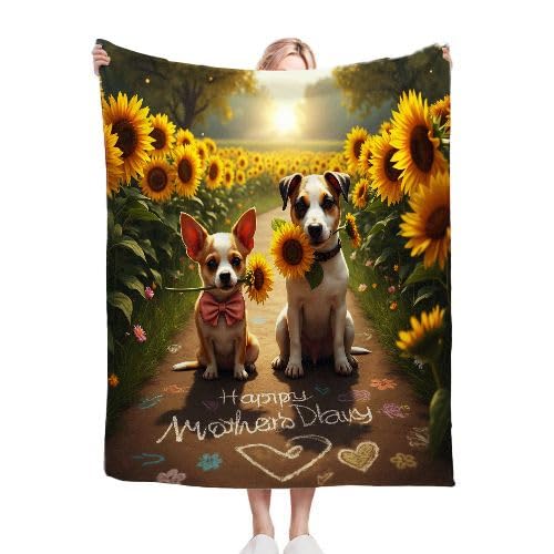 ZZXHG Kuscheldecke Flauschig Hund & Sonnenblume, Warme Flanell Fleecedecke Wohndecke Sofadecke, Weiche Plüsch Decke Blanket für Kind Erwachsene, Wendedecke Wolldecke Tagesdecke 220x240 XXL von ZZXHG