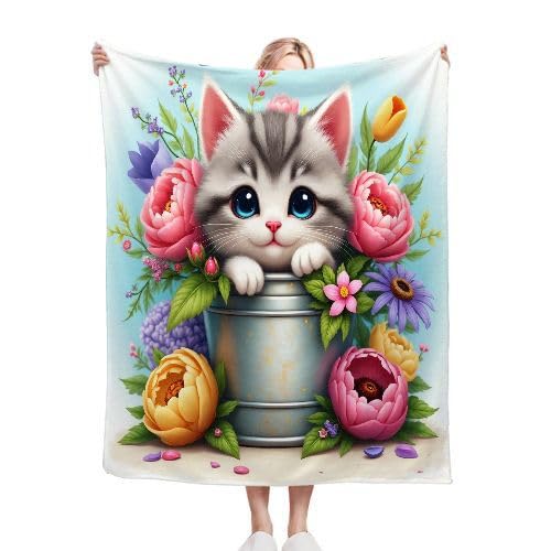 ZZXHG Kuscheldecke Flauschig Kind Graue Cartoon-Katze, Weiche Flanell Fleecedecke Plüsch Decke für Kind Haustier, Warm Sofadecke Wohndecke Couchdecke Wolldecke Tagesdecke - 75x100 cm von ZZXHG