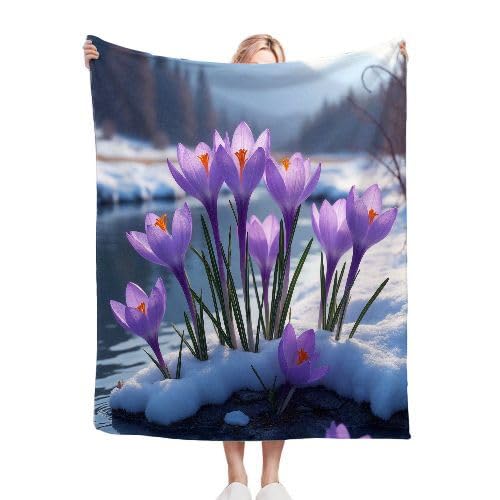 ZZXHG Kuscheldecke Flauschig Lila Blumen, Warme Flanell Fleecedecke Wohndecke Sofadecke, Weiche Plüsch Decke Blanket für Kind Erwachsene, Wendedecke Wolldecke Tagesdecke 220x240 XXL von ZZXHG
