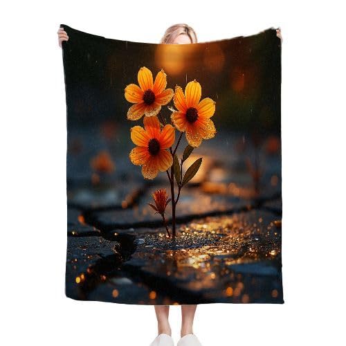 ZZXHG Kuscheldecke Flauschig Orangefarbene Blume, Warme Flanell Fleecedecke Wohndecke Sofadecke, Weiche Plüsch Decke Blanket für Kind Erwachsene, Wendedecke Wolldecke Tagesdecke 220x240 XXL von ZZXHG