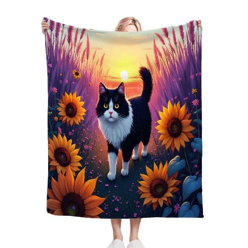ZZXHG Kuscheldecke Flauschig Schwarze Cartoon-Katze, Warme Flanell Fleecedecke Wohndecke Sofadecke, Weiche Plüsch Decke Blanket für Kind Erwachsene, Wendedecke Wolldecke Tagesdecke 220x240 XXL von ZZXHG