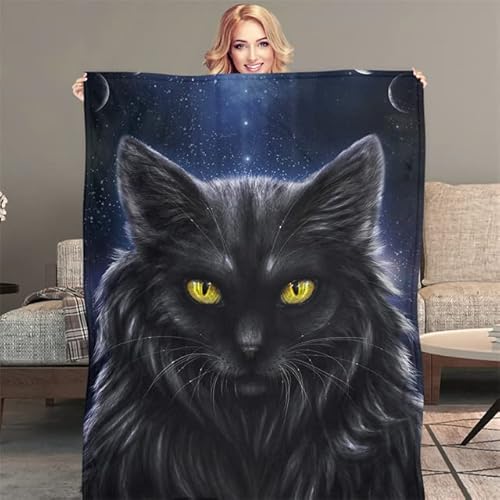 ZZXHG Kuscheldecke Flauschig Schwarze Maine-Coon-Katze, Warme Flanell Fleecedecke Wohndecke Sofadecke, Weiche Plüsch Decke Blanket Für Kinder Erwachsene, Wendedecke Wolldecke Tagesdecke 220x240 XXL von ZZXHG