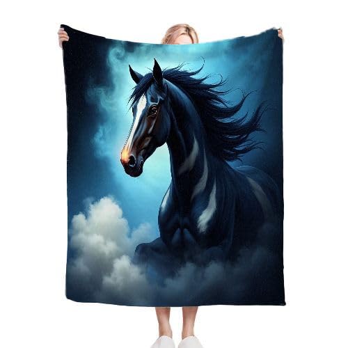 ZZXHG Kuscheldecke Flauschig Schwarzes Tier Pferd, Warme Flanell Fleecedecke Wohndecke Sofadecke, Weiche Plüsch Decke Blanket für Kind Erwachsene, Wendedecke Wolldecke Tagesdecke 220x240 XXL von ZZXHG
