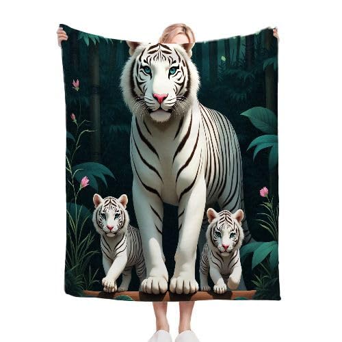 ZZXHG Kuscheldecke Flauschig WeißE Tigerfamilie, Warme Flanell Fleecedecke Wohndecke Sofadecke, Weiche Plüsch Decke Blanket für Kind Erwachsene, Wendedecke Wolldecke Tagesdecke 220x240 XXL von ZZXHG