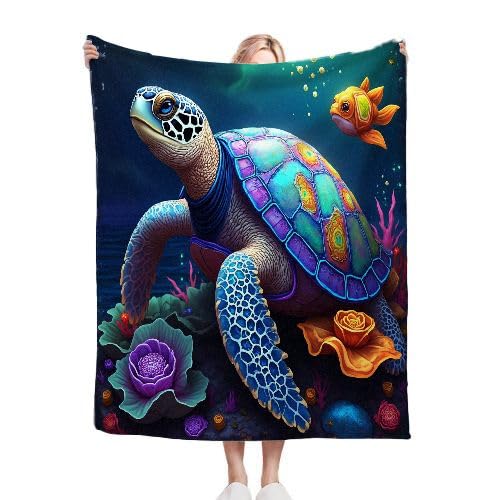 ZZXHG Kuscheldecke Flauschige 150x200 XL Bunte SchildkröTe, Weiche Plüsch Decke für Kind Adulte, Warm Flanell Fleecedecke Wendedecke Wohndecke für Bett, Wolldecke Sofadecke Tagesdecke von ZZXHG