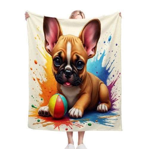 ZZXHG Kuscheldecke Flauschige 150x200 XL Gelbe Bulldogge, Weiche Plüsch Decke für Kind Adulte, Warm Flanell Fleecedecke Wendedecke Wohndecke für Bett, Wolldecke Sofadecke Tagesdecke f443 von ZZXHG