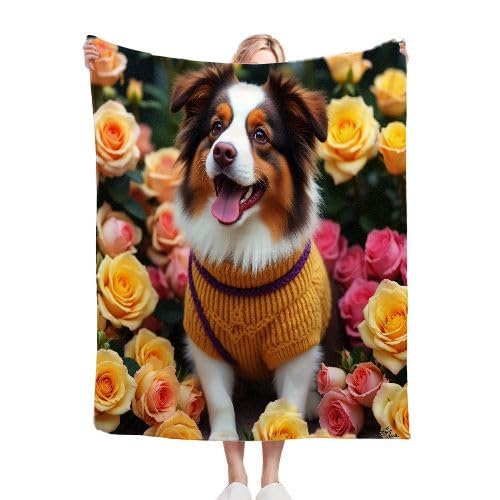 ZZXHG Kuscheldecke Flauschige 150x200 XL Gelbe Rose & Hund, Weiche Plüsch Decke für Kind Adulte, Warm Flanell Fleecedecke Wendedecke Wohndecke für Bett, Wolldecke Sofadecke Tagesdecke von ZZXHG