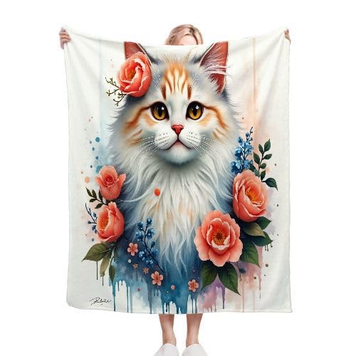 ZZXHG Kuscheldecke Flauschige 150x200 XL Katze & Rose, Weiche Plüsch Decke für Kind Adulte, Warm Flanell Fleecedecke Wendedecke Wohndecke für Bett, Wolldecke Sofadecke Tagesdecke von ZZXHG