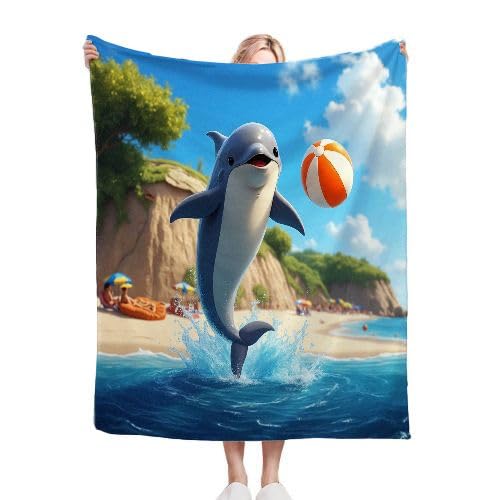 ZZXHG Wohndecken Kuscheldecken 150x200 Grauer Delphin, Weiche Flauschige Plüsch Decke für Kind Erwachsene, Flanell Fleecedecke TV-Decken/Sofadecke/Tagesdecke/Mikrofaser Couchdecke von ZZXHG