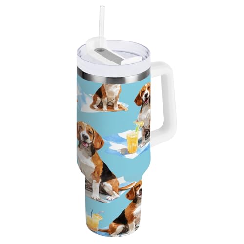 ZZXXB Beagle Orange Juice Isolierte Edelstahl-Wasserflasche mit Griff und Strohhalm-Deckel, doppelwandiger Reisebecher, 850 ml von ZZXXB