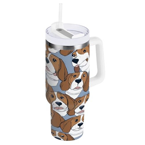 ZZXXB Beagles Isolierte Edelstahl-Wasserflasche mit Griff und Strohhalm-Deckel, doppelwandiger Reisebecher, 850 ml von ZZXXB