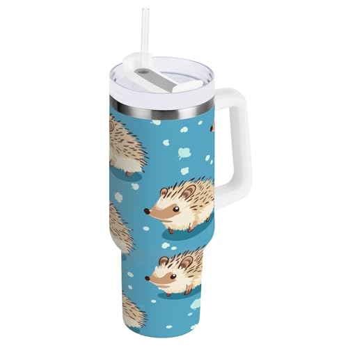 ZZXXB Igel und Töpfe Isolierte Edelstahl-Wasserflasche mit Griff und Strohhalm-Deckel, doppelwandiger Reisebecher, 850 ml von ZZXXB