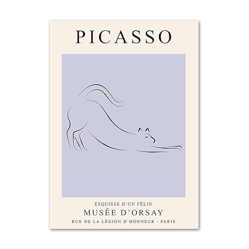 ZZYGGN GMGSW Berühmte Picasso Minimalistische Linien Katze Poster und Drucke Picasso Wandkunst Picasso Gemälde Leinwand für Zuhause Wandkunst Dekor Bild 50x70cmx1 Kein Rahmen von ZZYGGN GMGSW