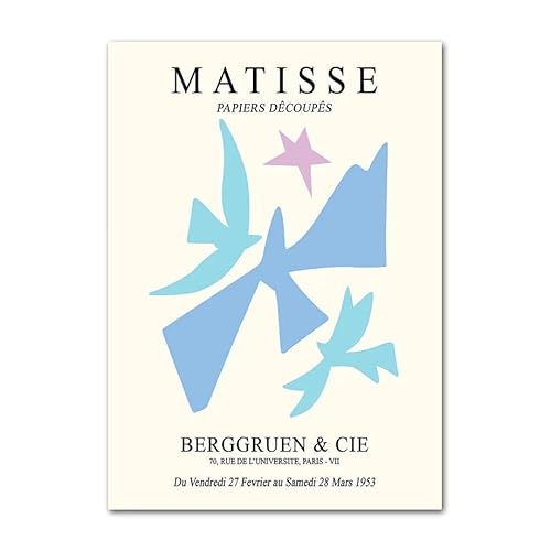 ZZYGGN GMGSW Blaues Matisse-Poster Abstrakte Matisse-Vogel-Wandkunst Matisse-Drucke Matisse-Gemälde Leinwand modern für Wohnzimmer Dekor Bild 50x70cm KEIN Rahmen von ZZYGGN GMGSW