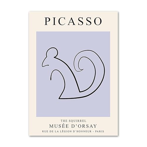 ZZYGGN GMGSW Picasso Minimalistische Linien Eichhörnchen Poster und Drucke Picasso Wandkunst Picasso Gemälde Leinwand für Zuhause Wandkunst Dekor Bild 50x70cm Kein Rahmen von ZZYGGN GMGSW