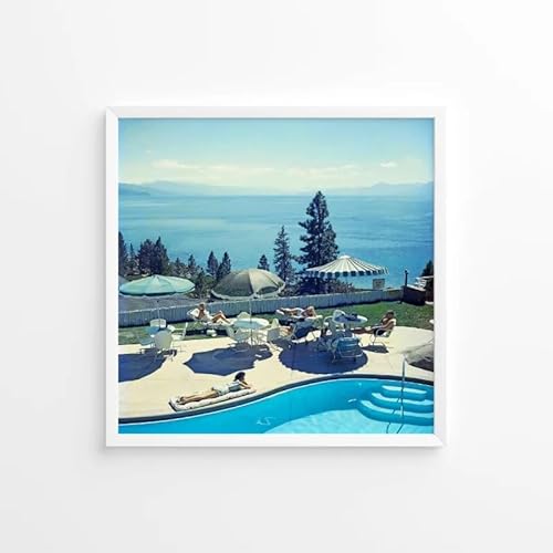 ZZYGGN GMGSW Slim Aarons Fotografie Pool Poster und Drucke Slim Aarons Pool Party Fotografie Leinwand Wandkunst Pop Malerei für Wohnkultur 40x40cm Kein Rahmen von ZZYGGN GMGSW