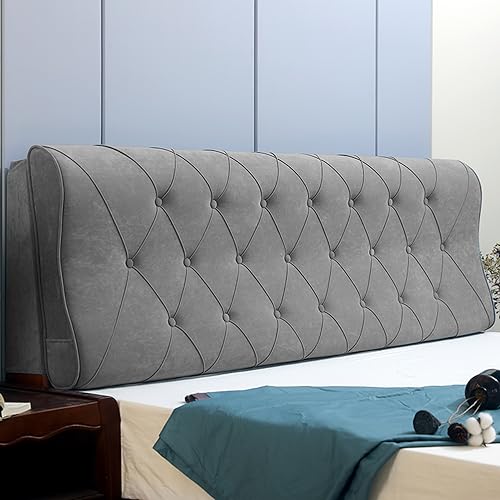ZZYK Kopfteil Kissen Doppelbett Rückenlehne Samt Lesekeil Kissen Lendenwirbelstütze Gepolstertes Wandkissen Abnehmbarer Bezug Für Schlafsaal Tagesbett Etagenbett,Grau,Straps 71"/Cal King von ZZYK
