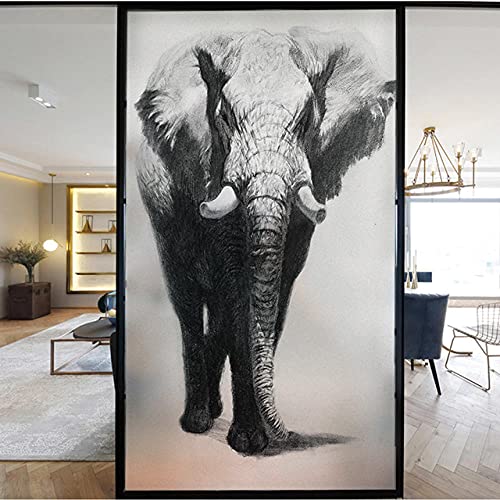 Fensterfolie Selbstklebend Grauer Elefant Privatsphäre Fensteraufkleber Anti-UV Dekorfolie mit für Büro Küche Wohnzimme Badezimmer Schlafzimmer,44.5cm x 200cm von ZZYLCDT