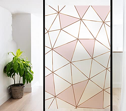 Fensterfolie Selbstklebend Rosa goldenes geometrisches Muster Privatsphäre Fensteraufkleber Anti-UV Dekorfolie mit für Büro Küche Wohnzimme Badezimmer Schlafzimmer 44.5cm x 200cm von ZZYLCDT