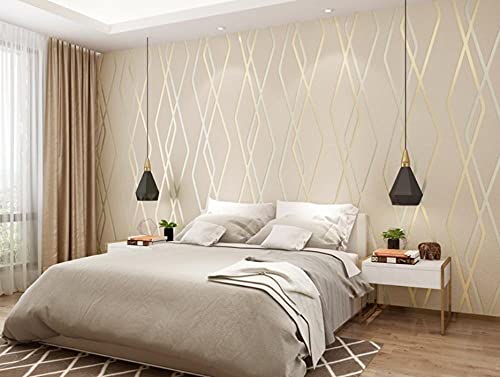 ZZYLCDT Tapete,Vliestapete Beflockung modern minimalistisch geometrische Raute-Beige,Tapete Wandtapete, für Schlafzimmer Wohnzimmer oder Küche Wohnung Renovierung 0.53m*9.5m von ZZYLCDT