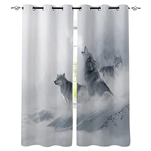 ZZYLCDT Verdunkelungsvorhang Weißgraues Schneetier Wolf 3D Digitaldruck Vorhange,gedruckt Polyester Eleganter Vorhang mit Ösen für Schlafzimmer Geräuschreduzierung 140x215cm x2 von ZZYLCDT