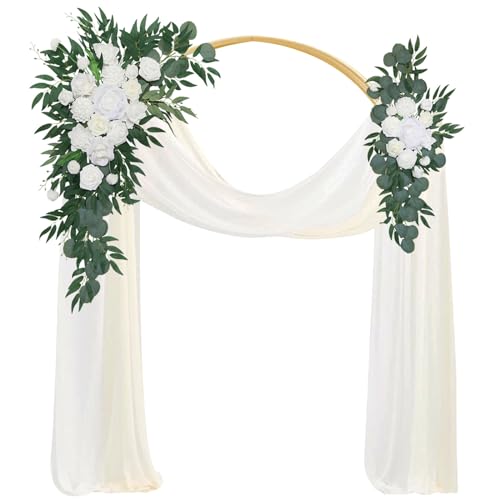 ZZYY Hochzeitsbogen Blumen Set, Vorgefertigte Hochzeitsbogen Deko, 2 Bogen Blumen Arrangements Und 2 Drapierstoff Für Arbor Hochzeit Zeremonie Party Dekor von ZZYY