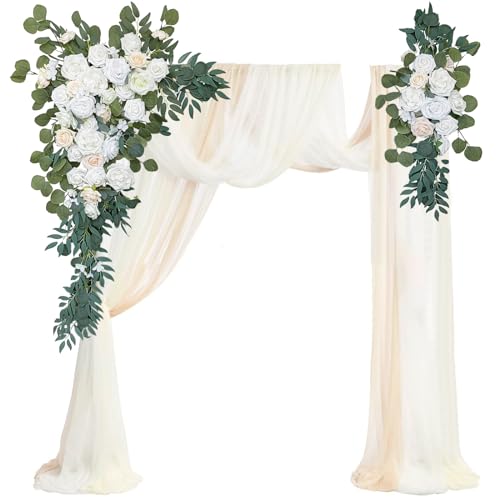 ZZYY Hochzeitsbogen-Blumen-Set – 5-teiliges Blumen für Hochzeitsbogen, 2 Rosen-Bogen-Blumen-Swag mit 3 Chiffon-Vorhängen für Hochzeits-Party-Dekor von ZZYY