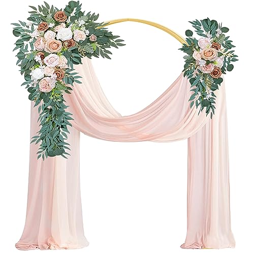 ZZYY Vorgefertigtes Hochzeitsbogen Blumen(4er-Set) – 2 Künstliche Blumenarrangement mit 2 Chiffon-Stoffen für die Dekoration im Hintergrund Einer Hochzeitsfeier im Freien, Rosa von ZZYY