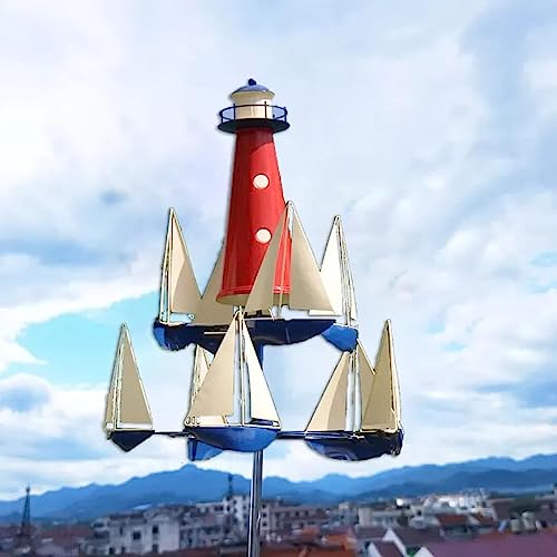 Garten-Windmühle, drehendes Segelboot, Windrad, Leuchtturm, Hofdekoration, Boot, nautische Außendekoration, dekorative Gartenpfähle, Whirlygig-Windmühlen für den Außenbereich von ZZYYZZ