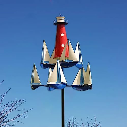 ZZYYZZ Leuchtturm-Segelboot-Windskulpturen, kinetische Kunst-Windmühlen, nautische Windspiel-Skulptur, Windmühlen-Gartendekoration aus Metall, Geschenke für nautische Marine-Enthusiasten ZZYYZZ Leuchtturm-Segelboot-Windskulpturen, kinetische Kunst-Windmühlen, nautische Windspiel-Skulptur, Windmühlen-Gartendekoration aus Metall, Geschenke für nautische Marine-Enthusiasten von ZZYYZZ