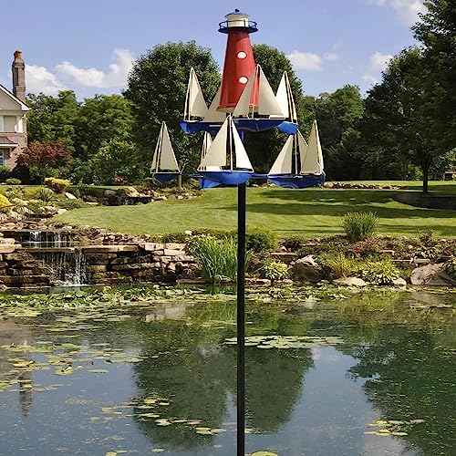 Windspiele für Hof und Garten, Leuchtturm-Segelboot-Windskulpturen und Windspiele, Metalldekorationen für den Außenbereich, Garten-Metalldekoration, für Park, Hof, Teich von ZZYYZZ