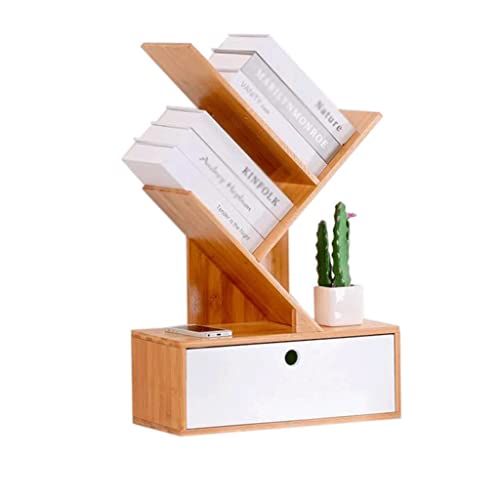 ZZZOLX Bambusbaum-Bücherregal mit Schubladen, Arbeitsplatten-Organizer, mehrschichtiges Desktop-Display-Regal, freistehendes Bücherregal für Bücher von ZZZOLX